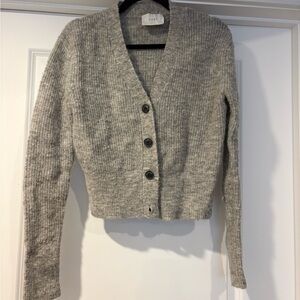 Just Female Grey Ribbed V-Neck Button Cardigan